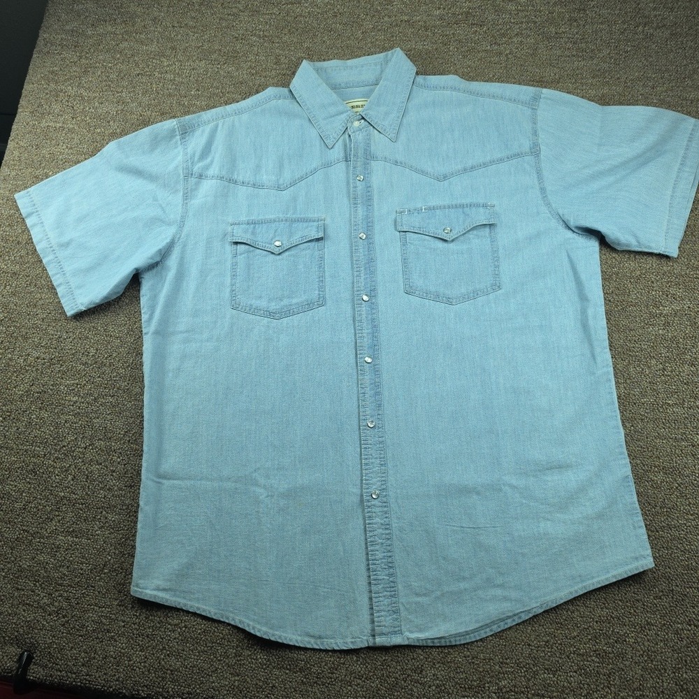 Bit & Bridle Western Shirt Men XL Light Blue Pearl Snaps Short Sleeve Cotton
